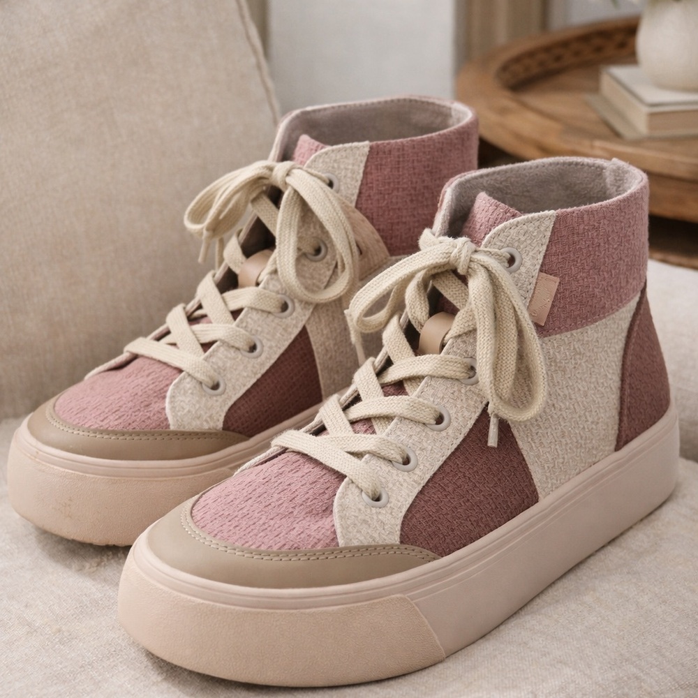 Rocketdog Stylish Pink and Beige High-Top Platform Quilted Sneakers